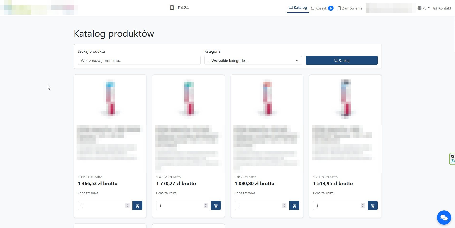 Zamknięta platforma e-commerce B2B z konsultantem AI – katalog produktów